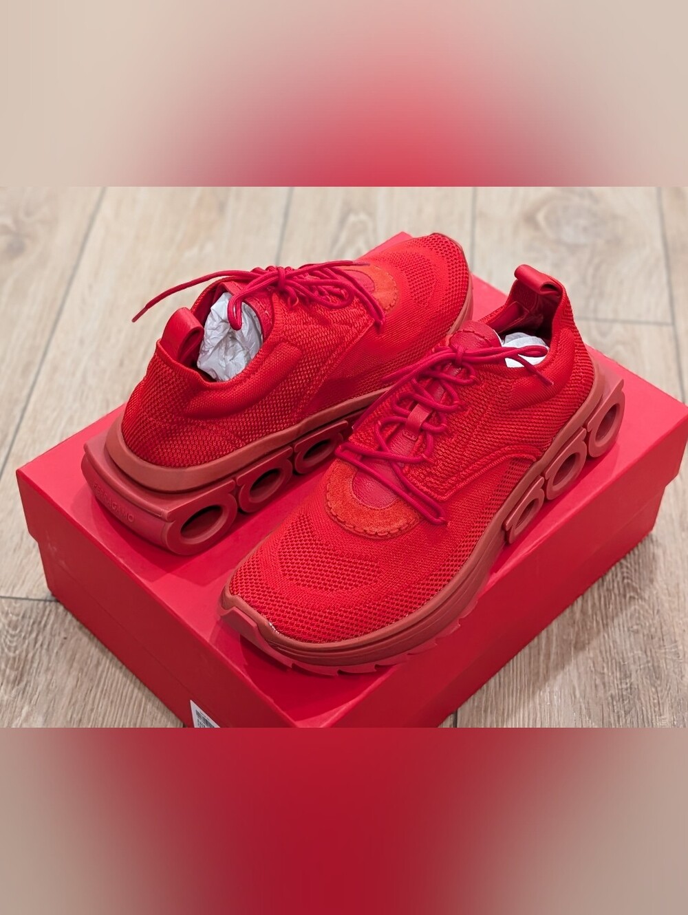 $990 Mens Salvatore Ferragamo "Nima" Low-Top Sneakers Flamma Red US 10